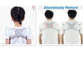 Adjustable smart back posture corrector in black with straps and buckles, designed to improve spinal alignment and posture.