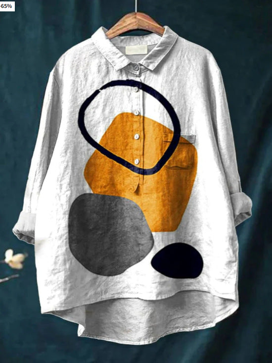 Women's Summer Loose-Fit Printed Lapel Casual European-Size Shirt