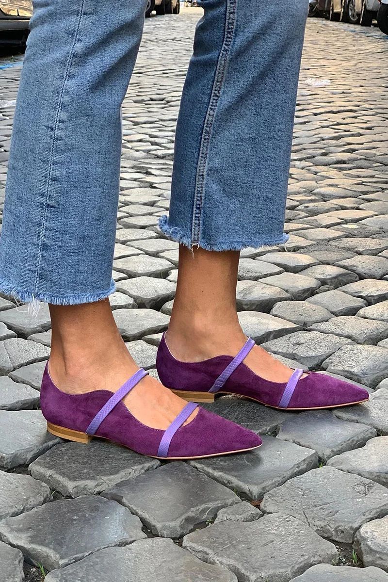 Womens Pointed-toe Low-cut Suede Shoes With Two Thin Straps