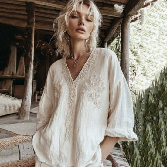 Digital-print Sun-protective Linen Long-sleeve Shirt