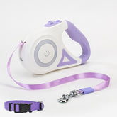 Retractable dog leash and collar set with spotlight for small and medium dogs, featuring automatic traction and durable design.