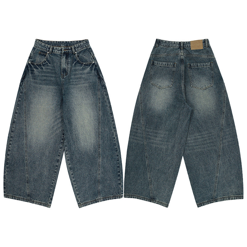 Vintage-Jeans im amerikanischen Stil, blau gewaschen, Batik-Look, Bootcut-Schnitt