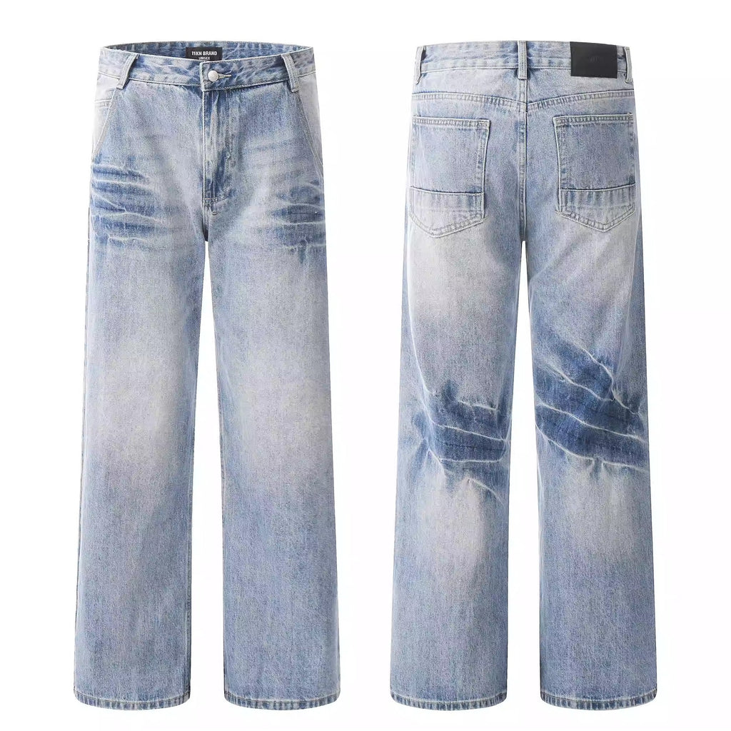 Mens Retro Washed Bleached And Distressed Lightning-Stripe Bamboo-Grain Pants