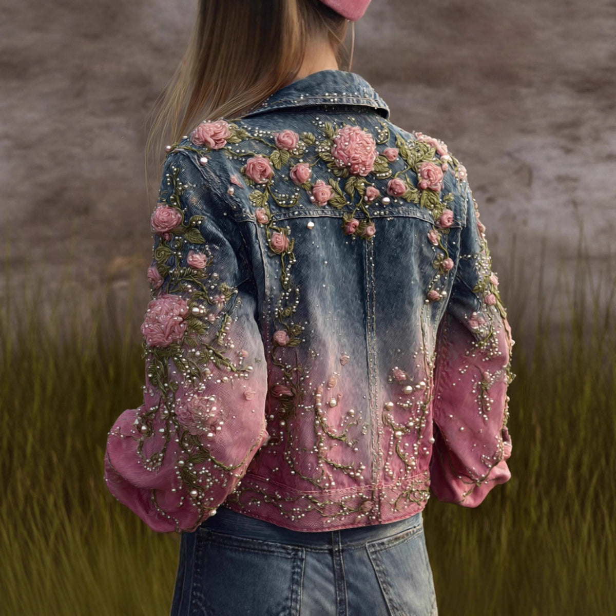 Women’s autumn retro washed denim jacket with long sleeves, featuring a vintage-inspired design and casual style.