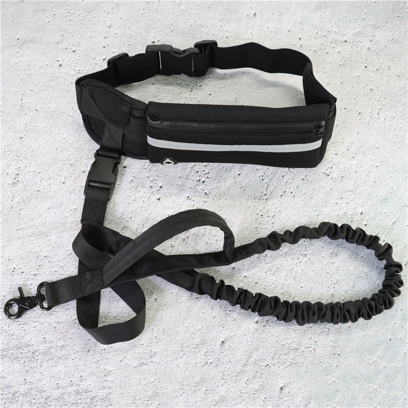 Dog leash with shock-absorbing bungee, phone pocket, and water bottle holder for large dogs up to 180lbs, ideal for walking and training.