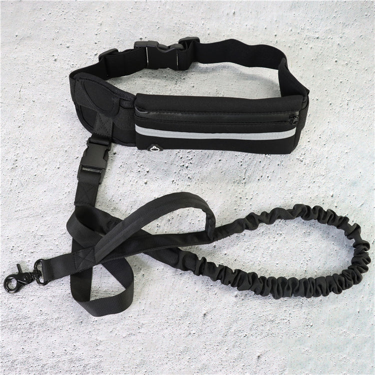 Dog leash with shock-absorbing bungee, phone pocket, and water bottle holder for large dogs up to 180lbs, ideal for walking and training.