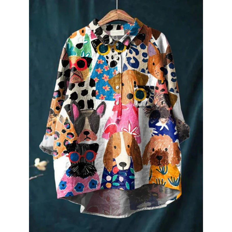 Women's European And American-style Retro Digital-print Animal Shirt
