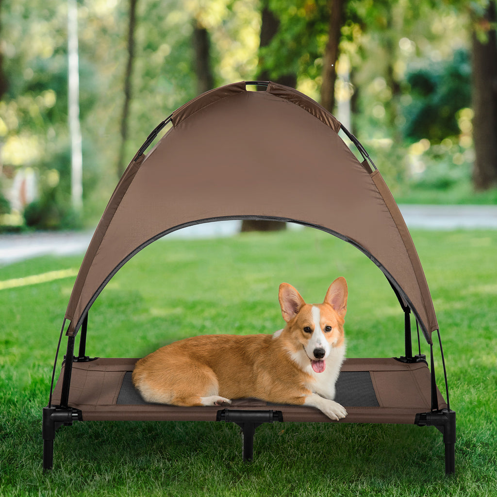 Erhöhtes, tragbares Hundebett mit UV-Schutz-Sonnendach, 91 cm (36 Zoll), Kaffee