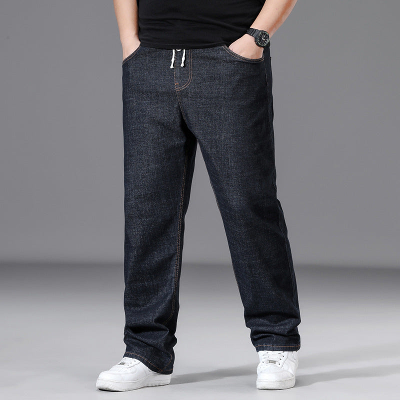 Loose-fit Straight-leg Plus-size Men's Baggy Pants With Elastic Waist