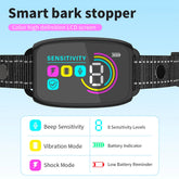 Rechargeable Bucciato anti-barking dog collar with HD digital display, waterproof design, and automatic bark stopping for pet training.