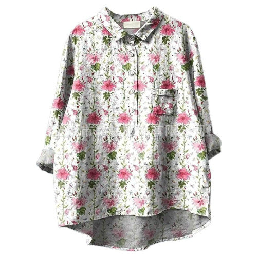 Women's Summer Loose-Fit Printed Lapel Casual European-Size Shirt