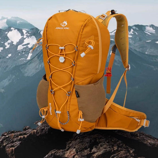High-capacity outdoor zippered foldable hiking backpack in durable material with multiple compartments and adjustable straps.