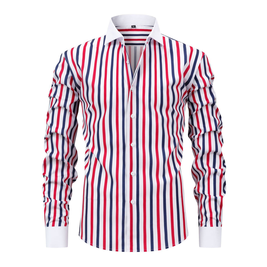 Mens Windsor-collar Long-sleeve Stretch Wrinkle-resistant Easy-care Shirt