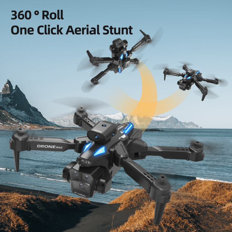 Black C10 three-camera aerial drone from Bucciato, foldable RC drone with multiple cameras suitable for aerial photography.