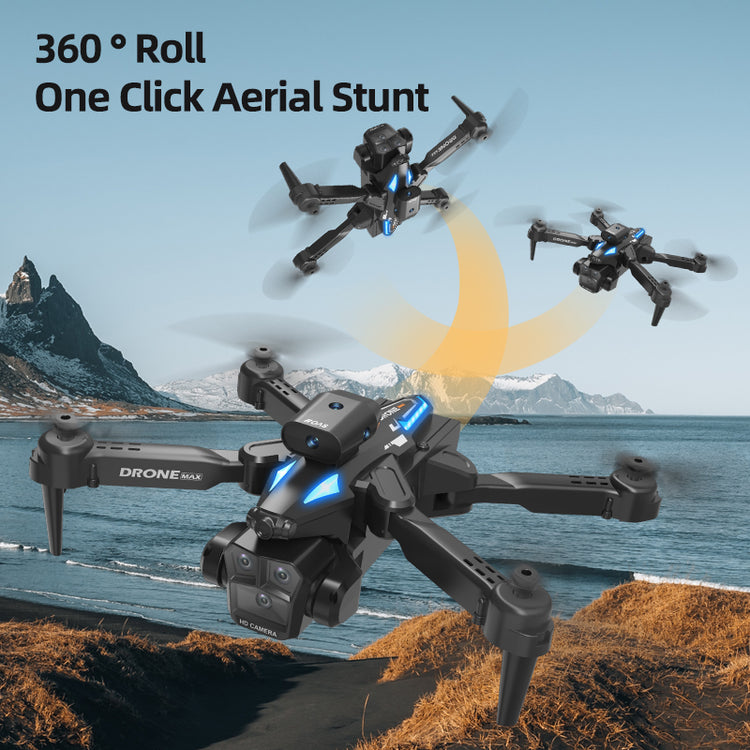 Black C10 three-camera aerial drone from Bucciato, foldable RC drone with multiple cameras suitable for aerial photography.