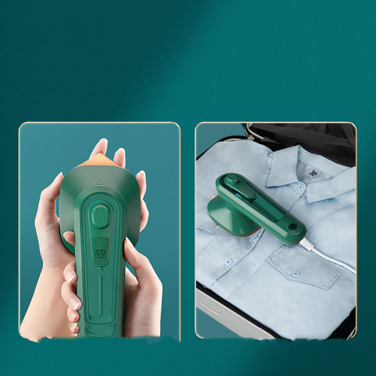 Portable handheld garment ironing machine with steam, small electric travel iron, compact design for easy ironing.