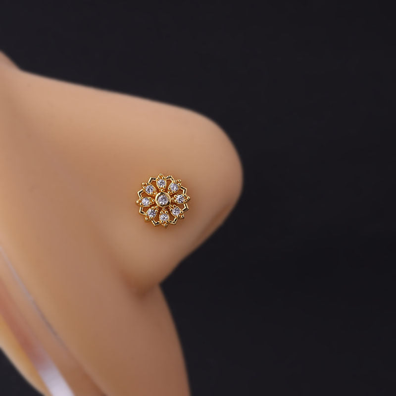 Titanium Steel L Screw Bar Stylish Butterfly Zircon Nose Stud
