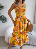 Damen-Maxikleid mit Blumenmuster und Bindegürtel für Strandurlaub
