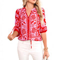 Women's New Pointed-Collar Printed Long-Sleeve Cardigan Shirt