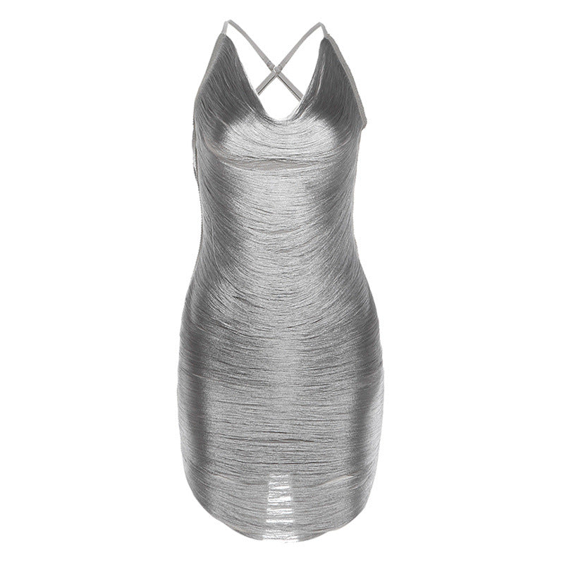 Sexy ärmelloses rückenfreies Kleid mit tiefem Ausschnitt
