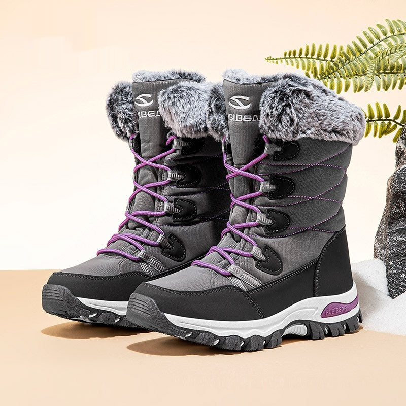 Warm Wide-toe Shoes Women's Mid-height Soft-soled Faux-fur Snow Boots For Winter