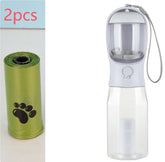 Bucciato 3-in-1 portable pet water bottle and food dispenser for cats and dogs with leak-proof design and multifunctional features.