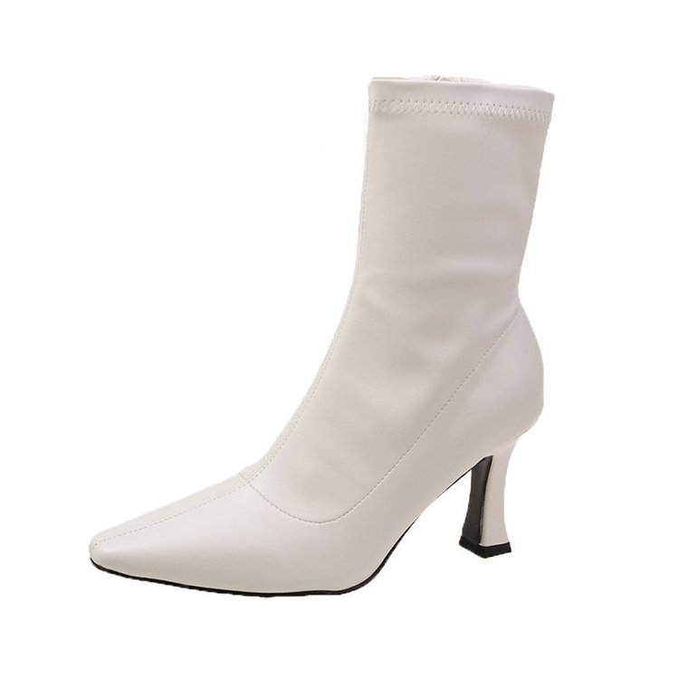 Women's Retro Mid-Calf Pointed-Toe Side-Zip Stiletto Boots