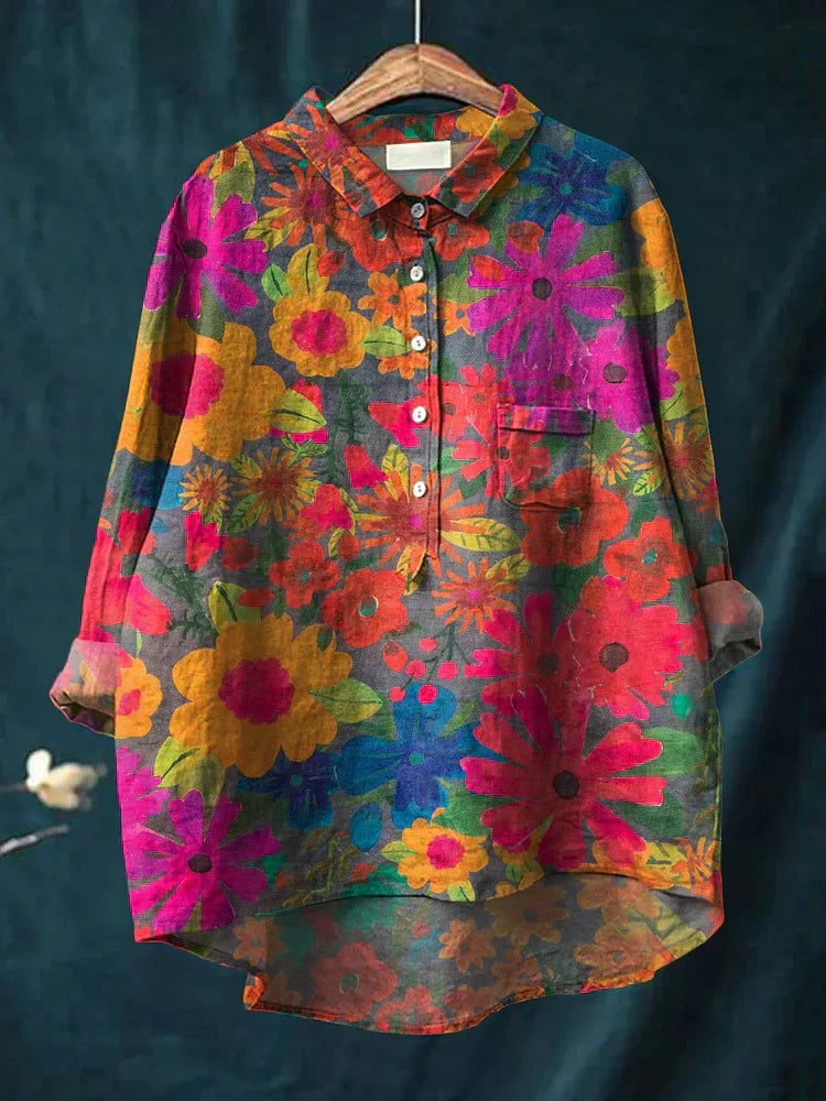 Women's Summer Loose-Fit Printed Lapel Casual European-Size Shirt