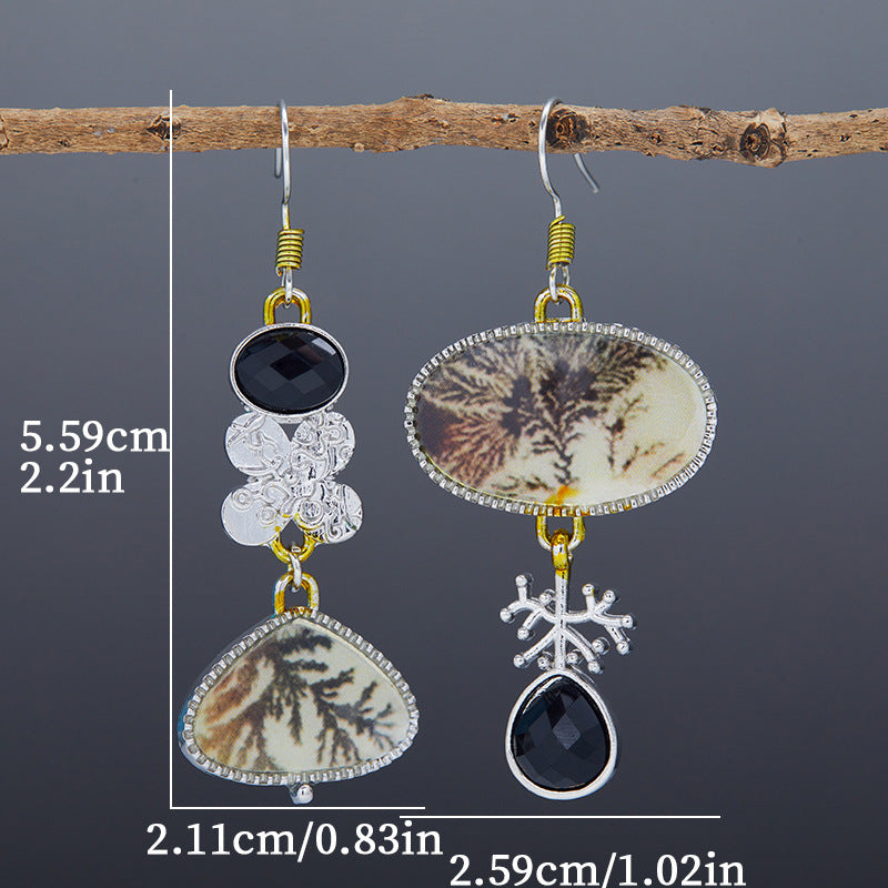 Retro Enamel Asymmetric Earrings Artistic And Literary