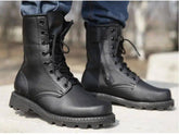 Military steel-toe work safety shoes by Bucciato, tactical combat boots featuring durable leather and safety toe caps.