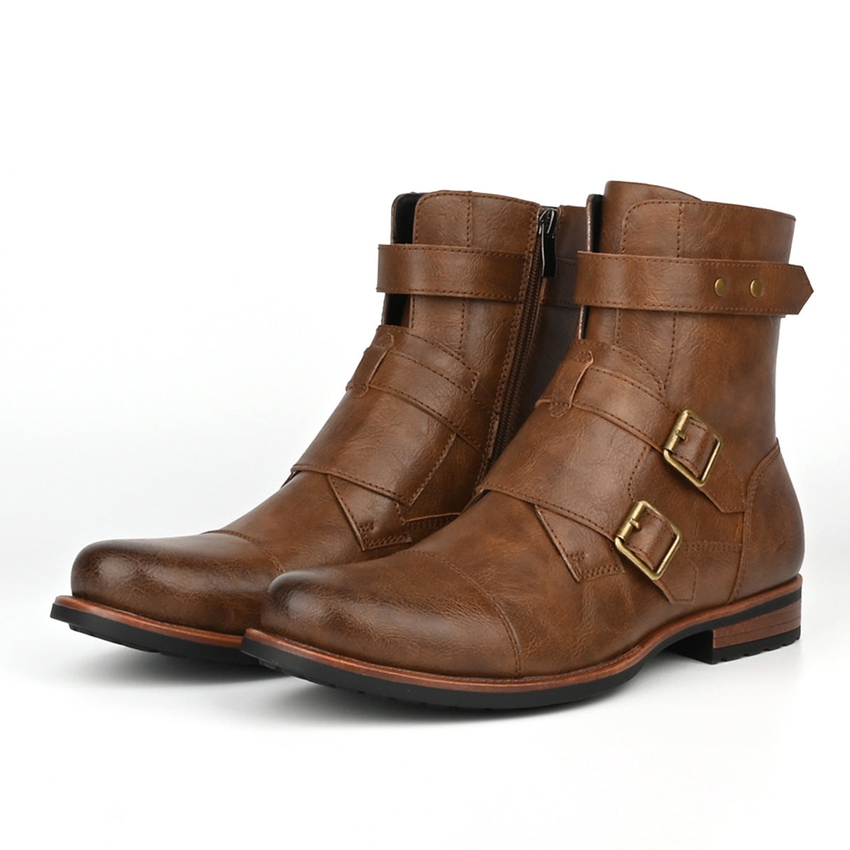 Men's Minimalist Vintage Metal-buckle Side-zip Low-heeled Denim Boots