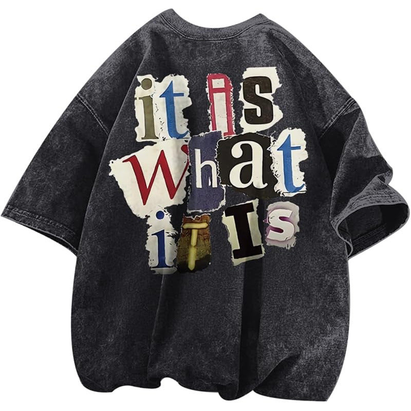 Men's Letter-Print Vintage Oversized T-Shirt
