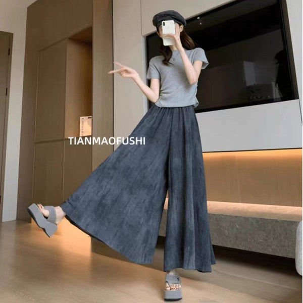 Slimming Draping Tailored Culottes  Women's High Waist Wide Leg Relaxed Fit Trousers