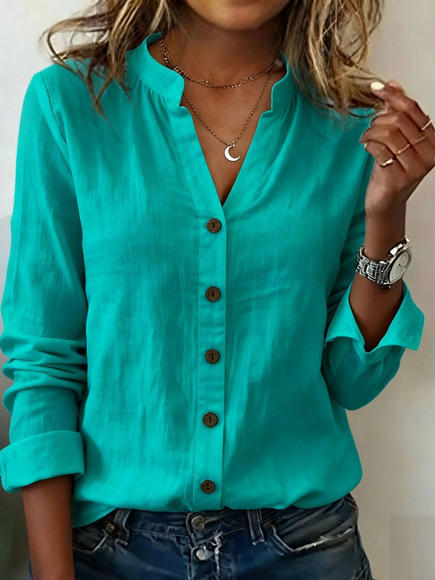 Casual Stand-collar Relaxed-fit Versatile Fashion-forward Shirt