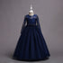 Long flower girl dress for kids with floral patterns and ruffled sleeves, perfect for special occasions and formal events.