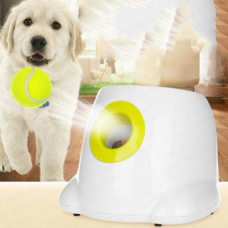 Bucciato pet toy: automatic interactive ball launcher for dogs, designed for fun and exercise with a compact, colorful device.
