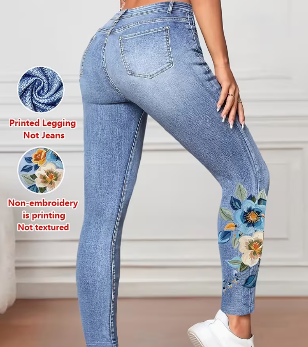 Printed Legging - Not Denim Fabric Women's Imitation Denim Tight Pants