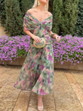 Europäisches und amerikanisches Frühlings-/Sommerkleid aus bedrucktem Mesh-Gewebe