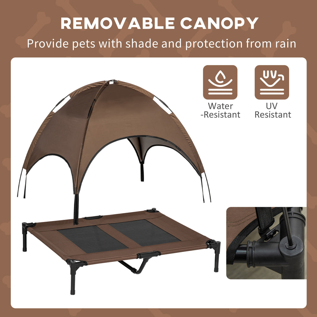 Erhöhtes, tragbares Hundebett mit UV-Schutz-Sonnendach, 91 cm (36 Zoll), Kaffee
