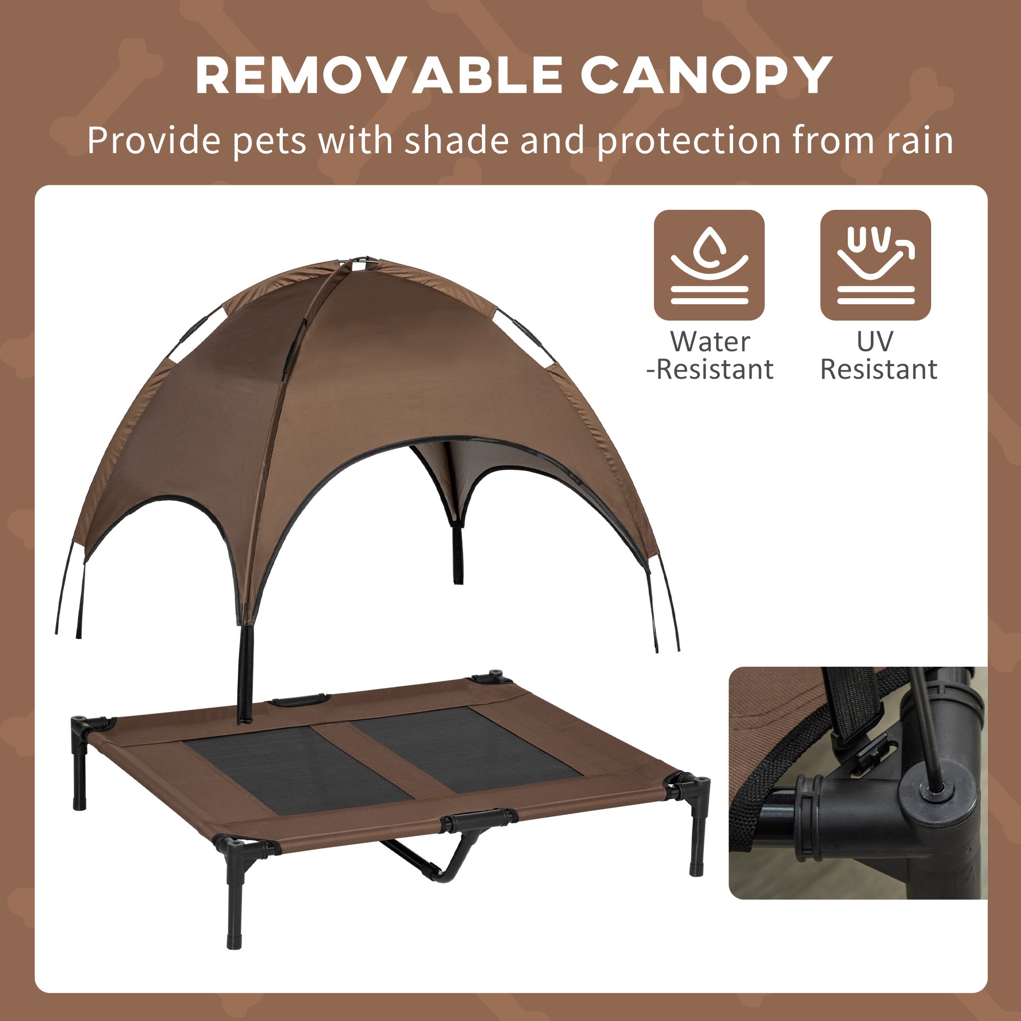 Erhöhtes, tragbares Hundebett mit UV-Schutz-Sonnendach, 91 cm (36 Zoll), Kaffee
