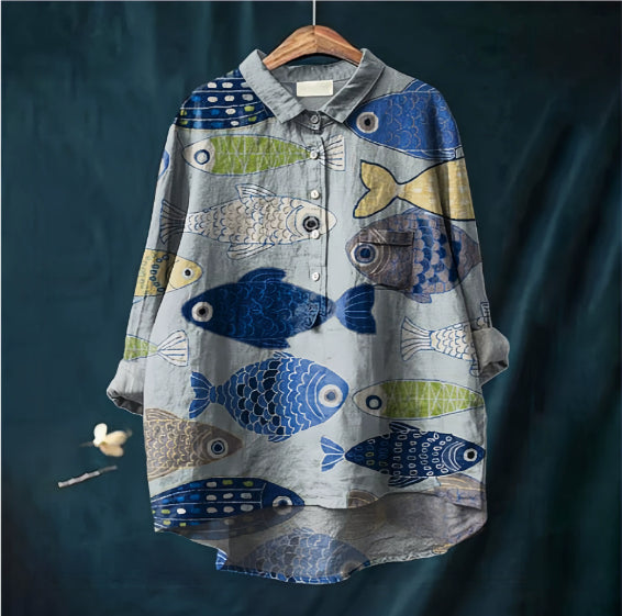Chinese Style Bamboo Linen Printed Fashion Polo Collar Shirt