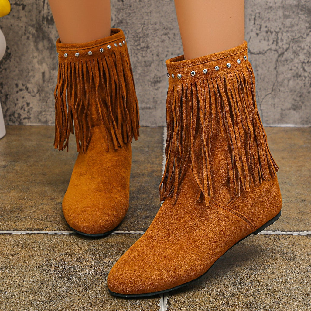 Plus Size Wildlederstiefel mit Nieten und Quasten für Damen