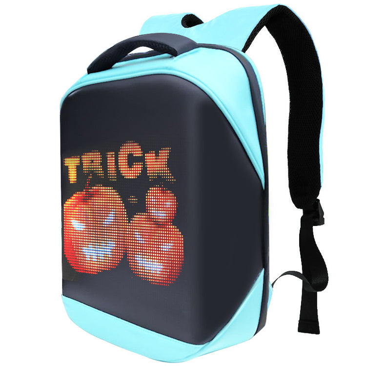 Waterproof Bucciato LED fashion backpack with smart advertising display, designed for business and casual use.