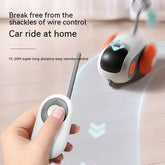 Interactive cat toy car with remote control, USB charging, self-moving, and smart control features for engaging pet play.