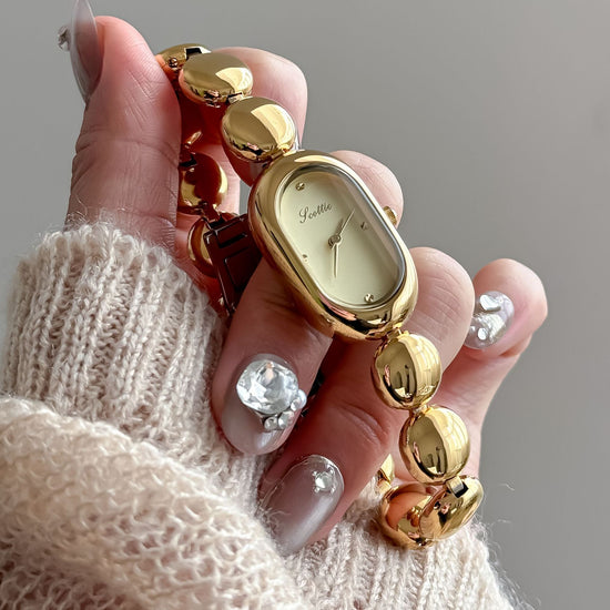 Attraktives, elegantes, ovales Damen-Uhrenarmband in Gold