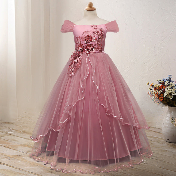 One-shoulder princess flower dress costume in vibrant colors with floral accents, perfect for costume parties and dress-up occasions.