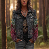 Women’s autumn retro washed denim jacket with long sleeves, casual style, featuring a classic blue denim look.