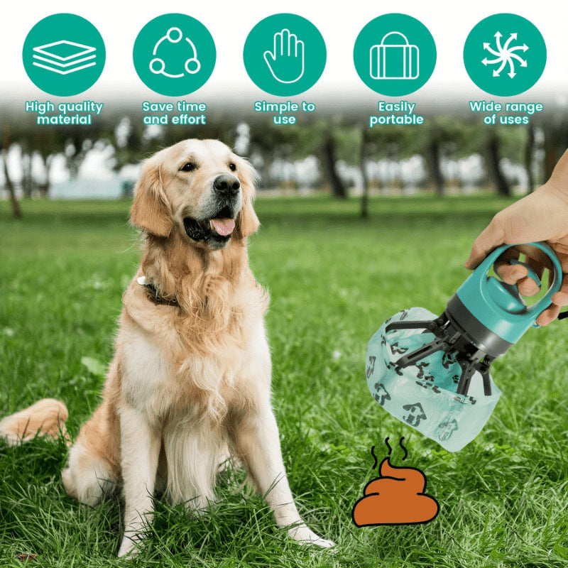 Dog pooper scooper from Bucciato for pickup and disposal of pet waste with a garbage bag, designed for easy cleaning.