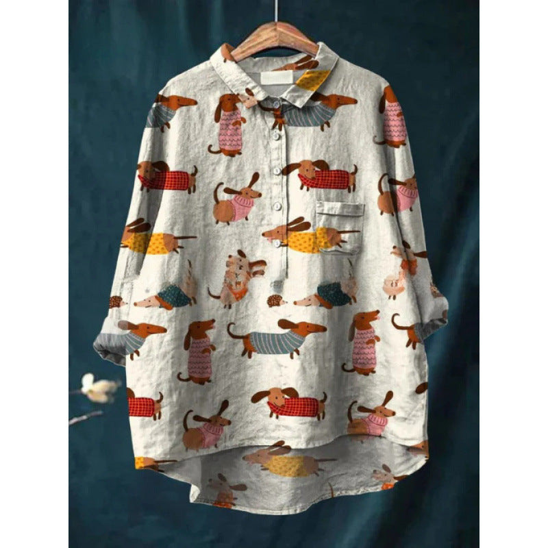 Women's European And American-style Retro Digital-print Animal Shirt