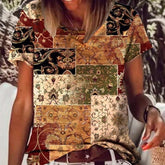 Retro printed design minimalist top in soft fabric with a relaxed fit, featuring vintage-inspired patterns and a simple silhouette.